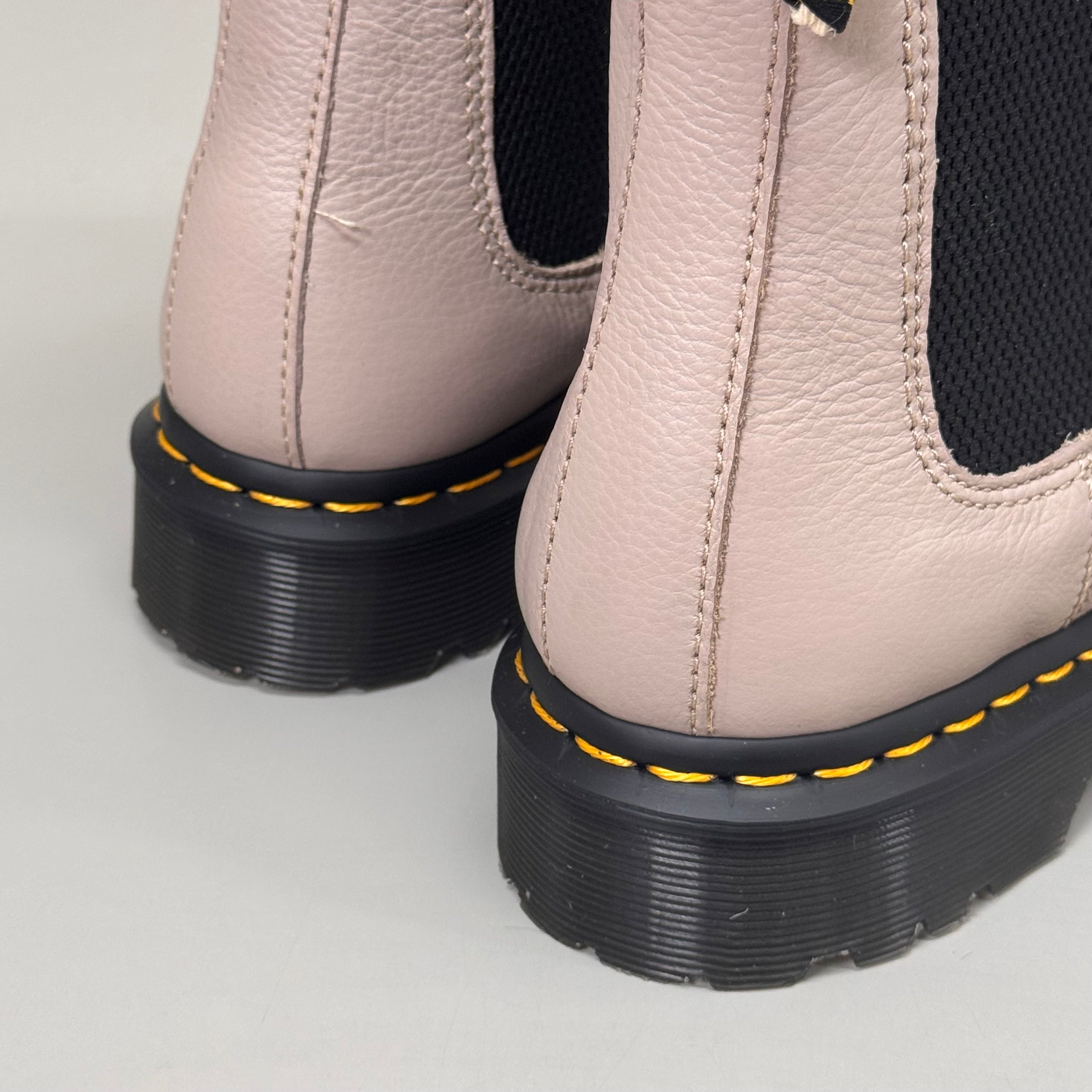 DR MARTENS Leonore Faux Fur-Lined Virgina Leather Boots SZ 9 Vintage Taupe