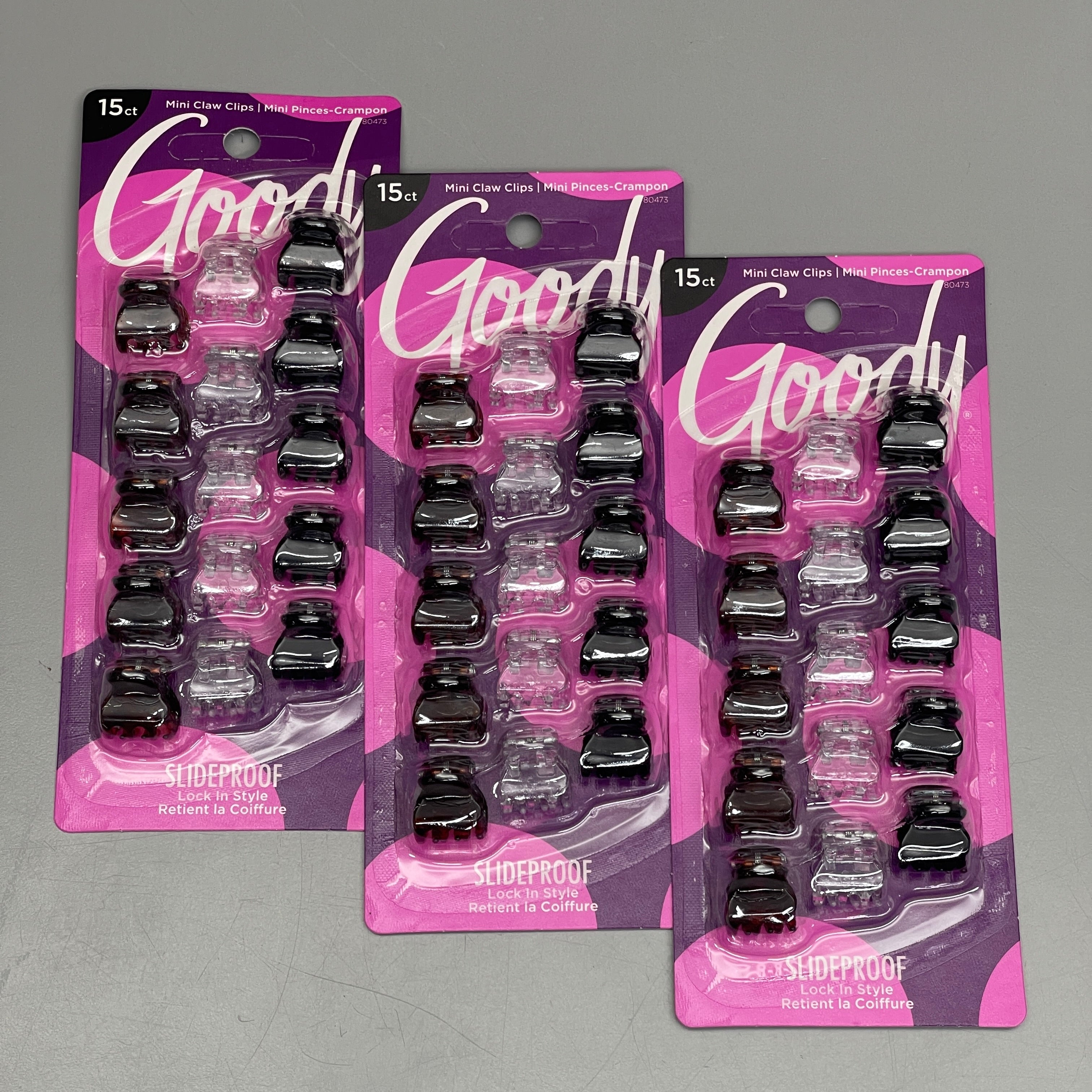 GOODY Mini Claw Hair Clips 15 CT Black/Brown/Clear 3000136 (New)
