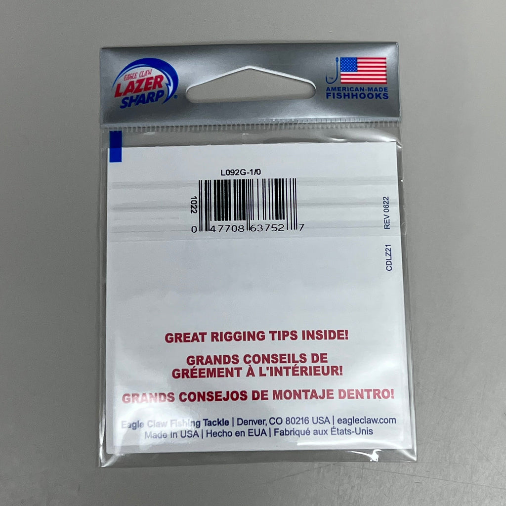 EAGLE CLAW (5 PACK) Wide Gap for Worm/Soft Plastics #1/0 6pc L092G-1/0