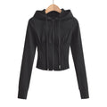 Slim fit drawstring hooded zipper top