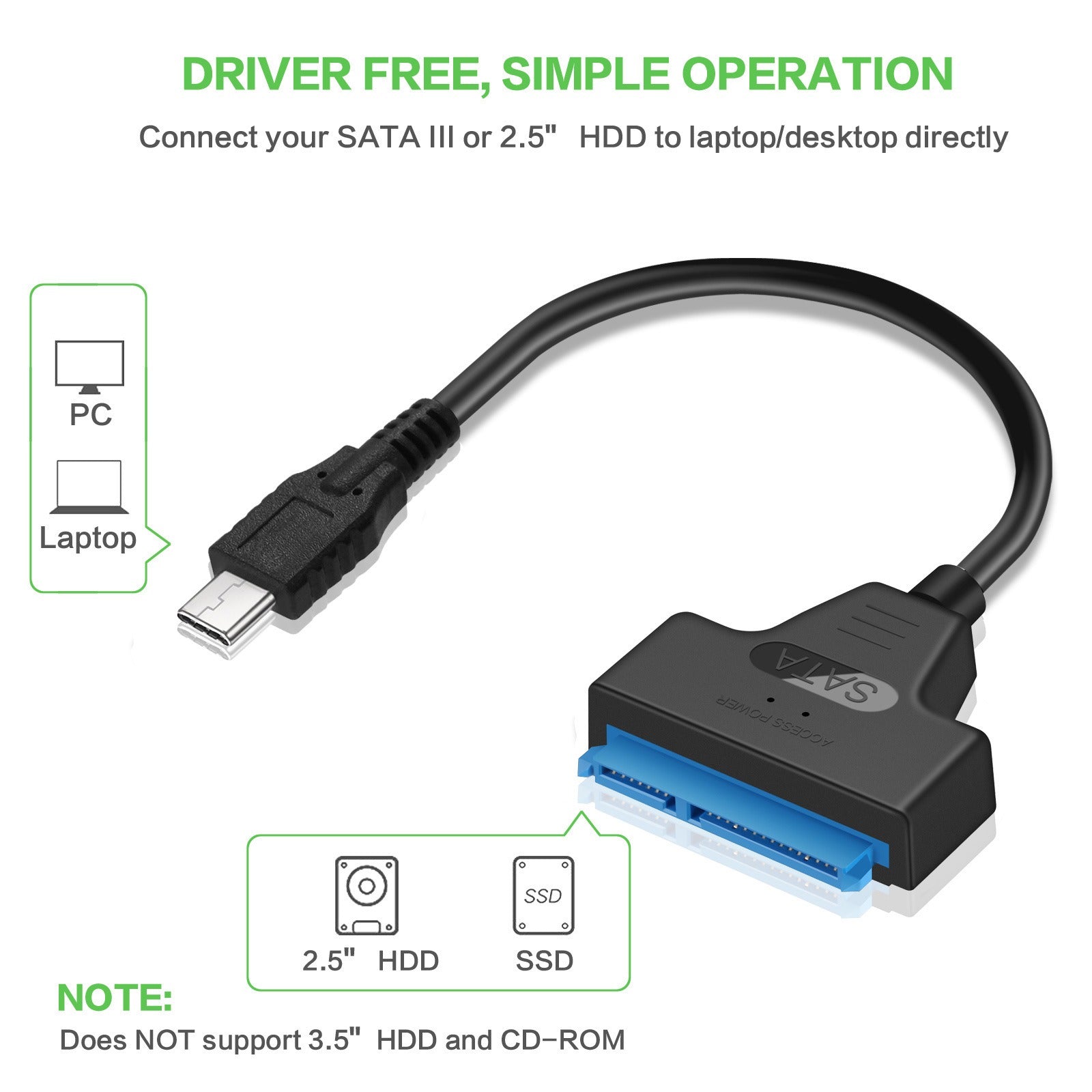 Type-C to SATA 2.5-inch portable hard drive converter with easy drive cable