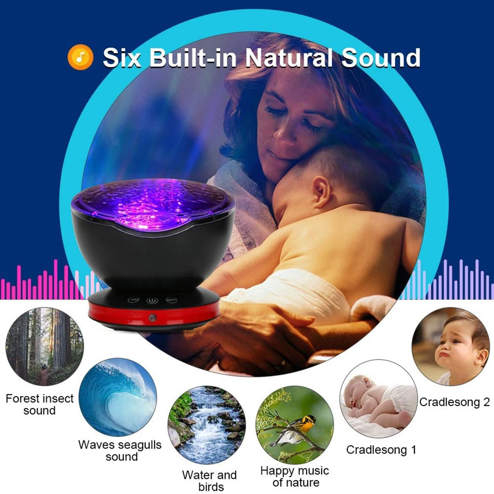 Ocean Wave Projector Light Led Night Lamp Music Player Remote Control USB Starry Projection Living Bedroom Party Decor Gifts