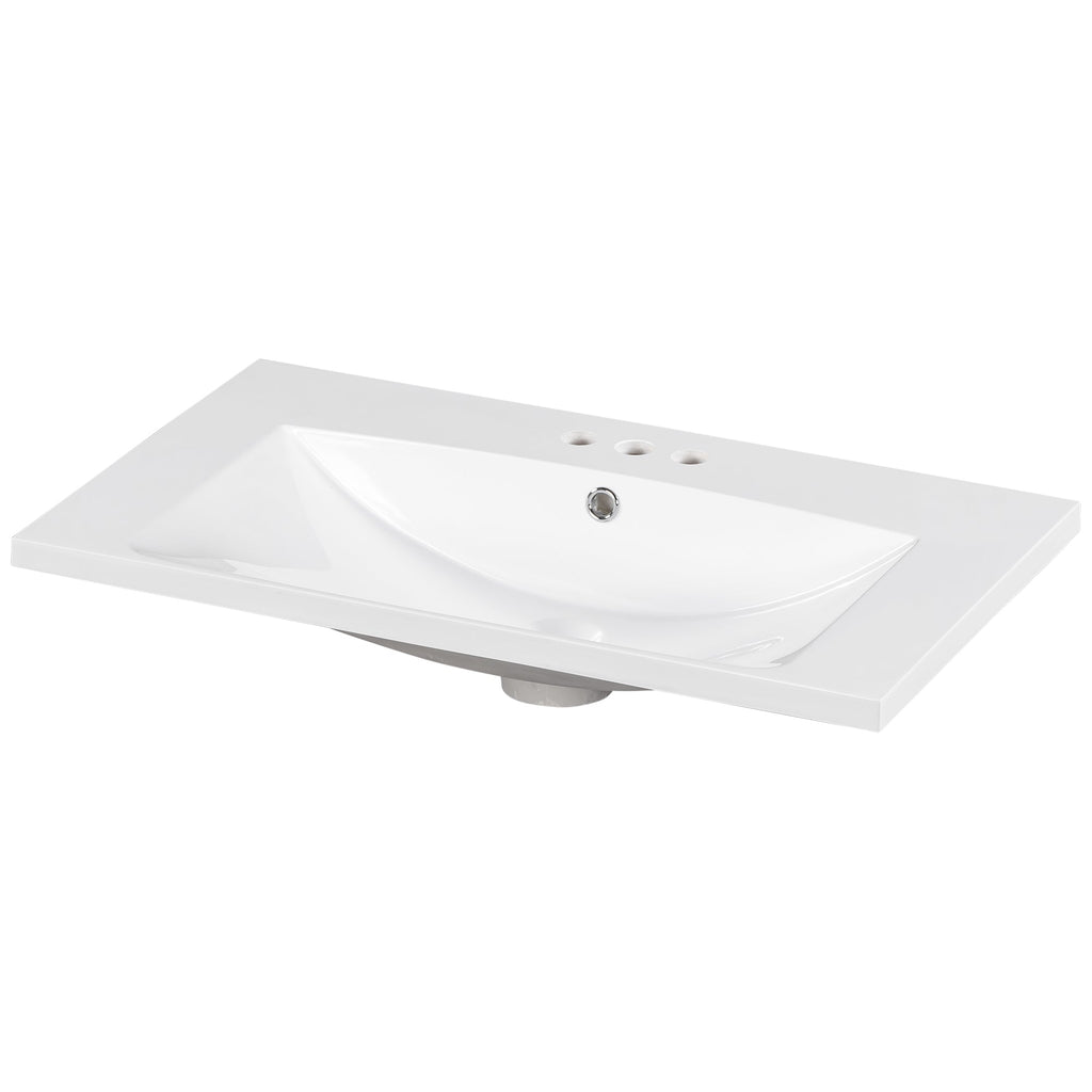 30" Single Bathroom Basin Sink, Vanity Top Only, 3-Faucet Holes, Resin