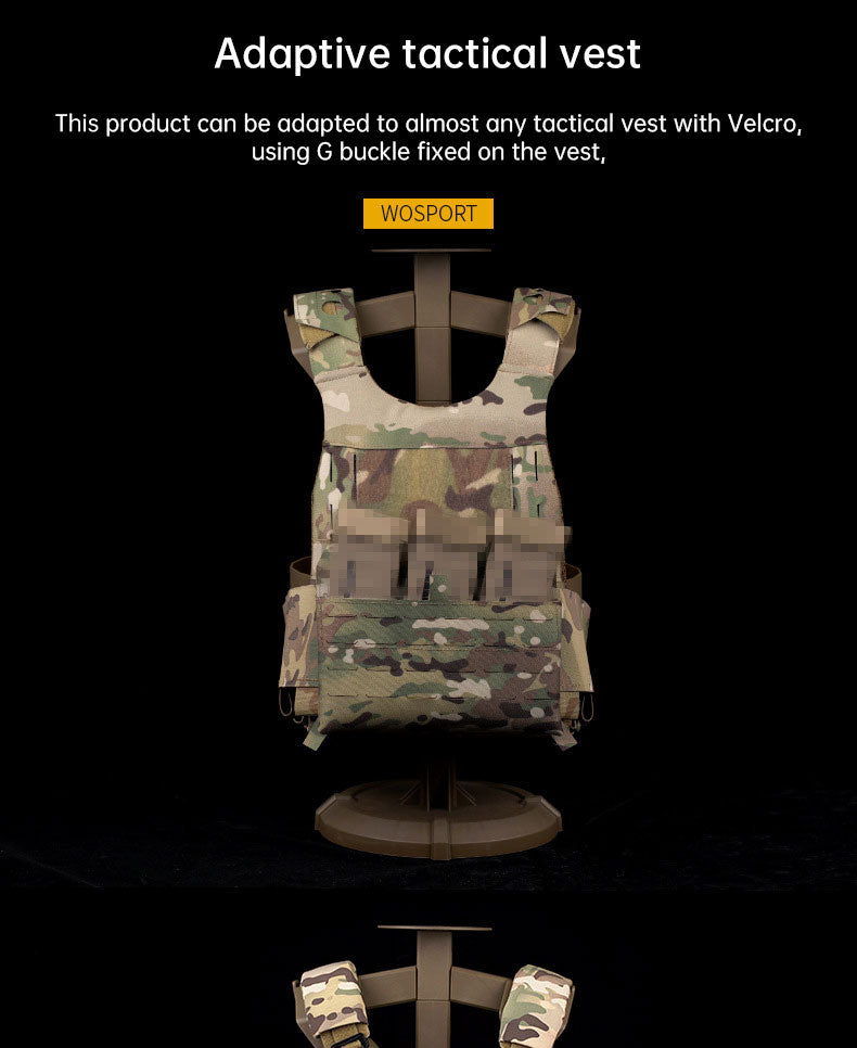 WoSporT can accommodate three 5.56 (or two 7.62) inner pockets with built-in function cover camouflage front panel