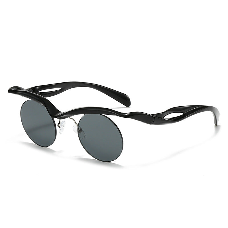 New Sunglasses Women's Round Frame Sunglasses Men's Trendy Ins Alien Half Frame Eyebrow Personalized Sunglasses