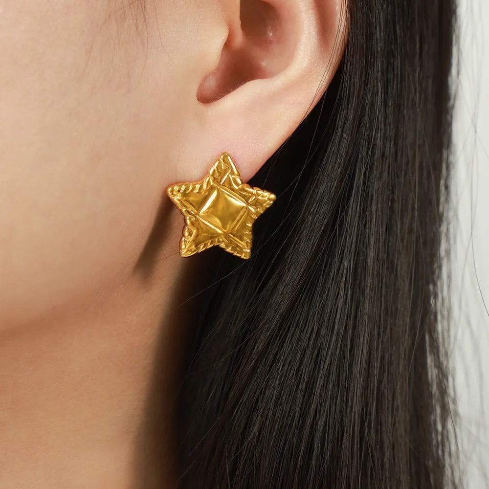 Minimalist and Personalized Geometric Jewelry Texture Lace Pentagram Design Titanium Steel Earrings