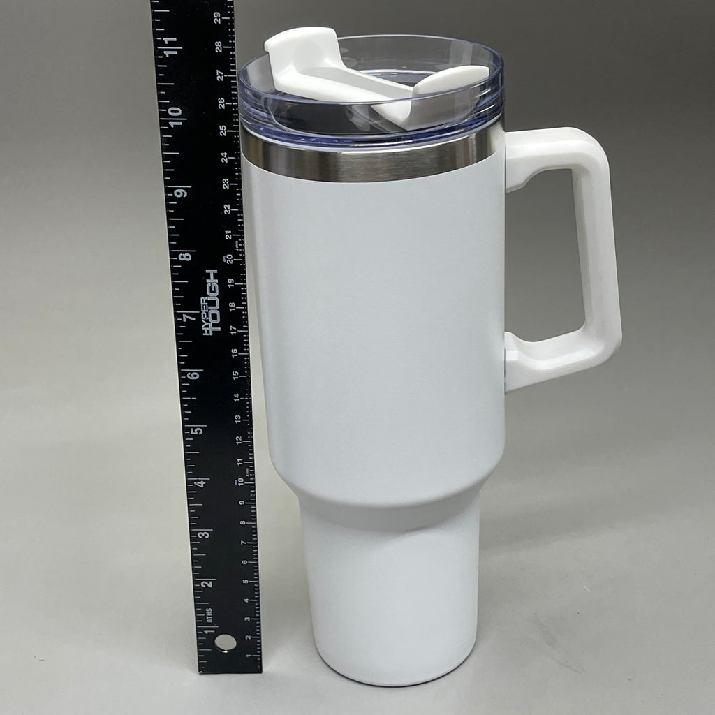 TUMBLER (2 PACK) Insulated Stainless Steel Travel Mug w/ Lid Handle Straw 40 oz White