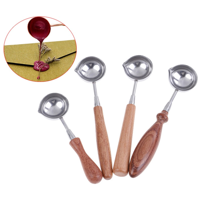 Anti-Hot Sealing Wax Spoon Wood Handle Retro Wax Stamping Spoons Invitation Cards Decorative Stamps Craft