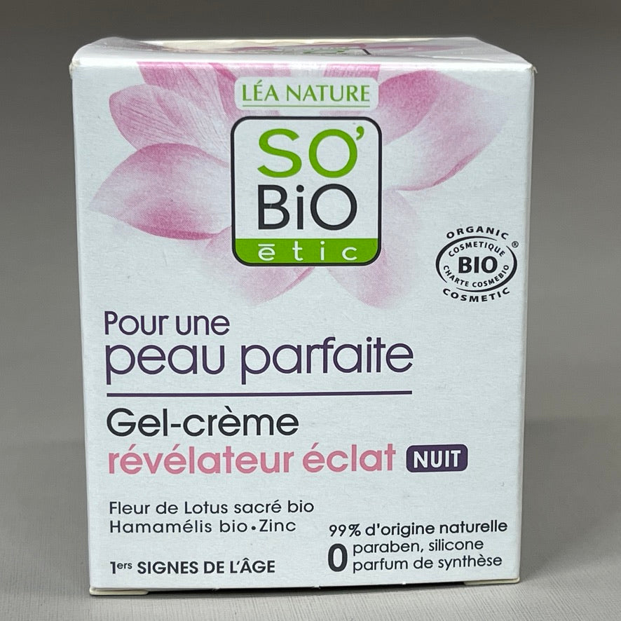 SO BIO etic Radiance Revealing Gel-Cream Night Organic Lotus Flower Hamamelis Zinc 1.69 fl oz (New)