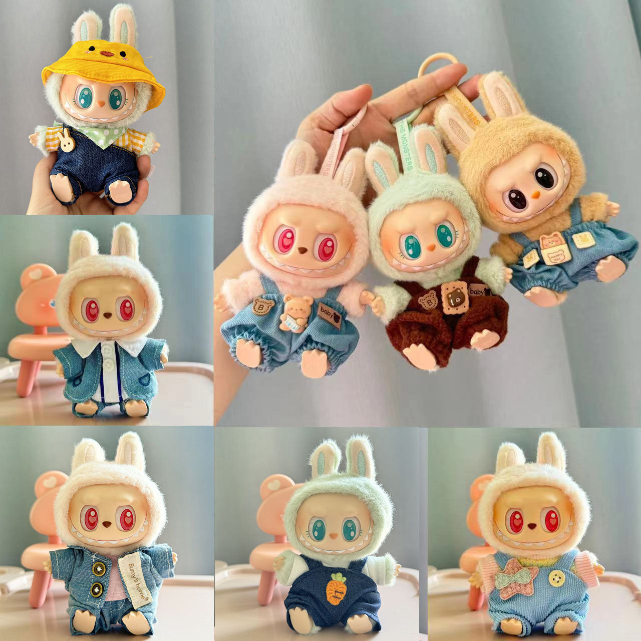 [Clothes Only] 1st/2nd generation Labubu clothes pendant Labubu sitting party baby clothes teddy bear suspenders cute pants