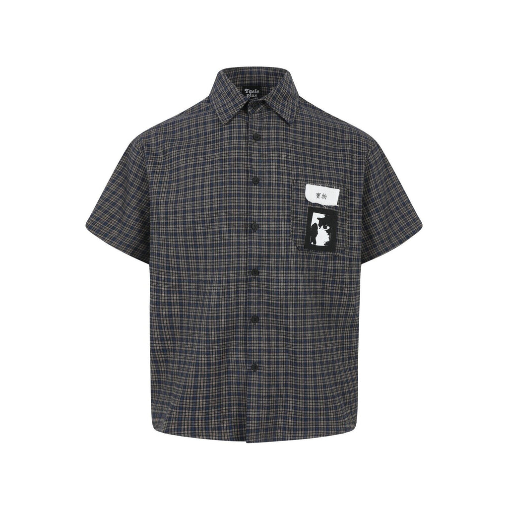 Grid graffiti sticker short sleeved shirt for men and women