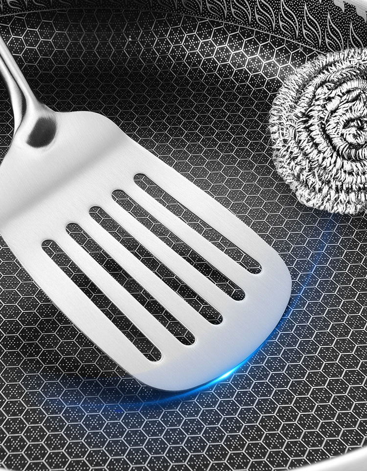 304 stainless steel honeycomb frying pan, non stick, household flat bottomed pan for frying steak, pancakes, and fried eggs, pan