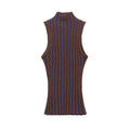 Half high neck sleeveless slim knit sweater for women