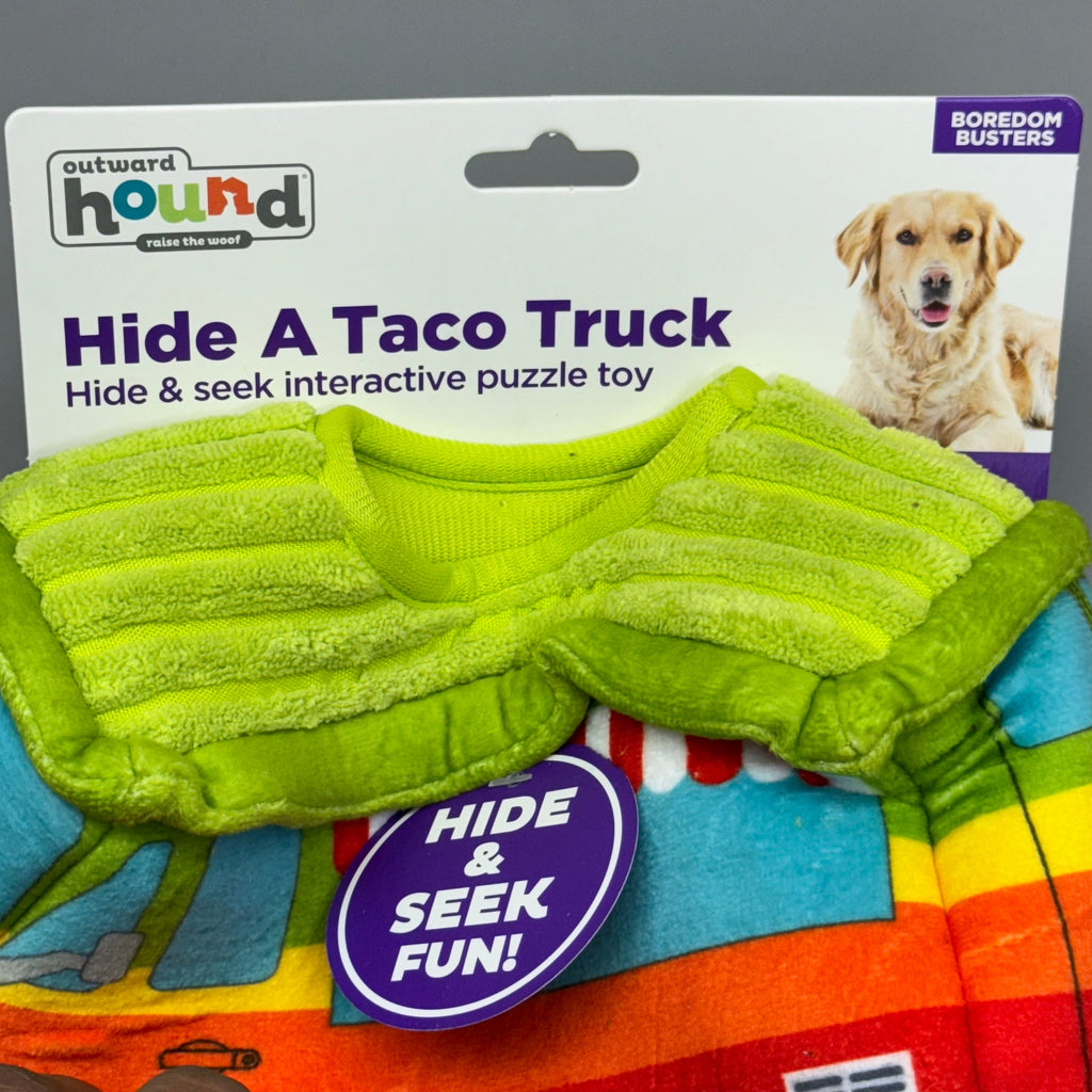 OUTWARD HOUND Hide A Taco Truck Mitt Squeaky Hide & Seek Fun for Dogs 9.5"x7" Multi