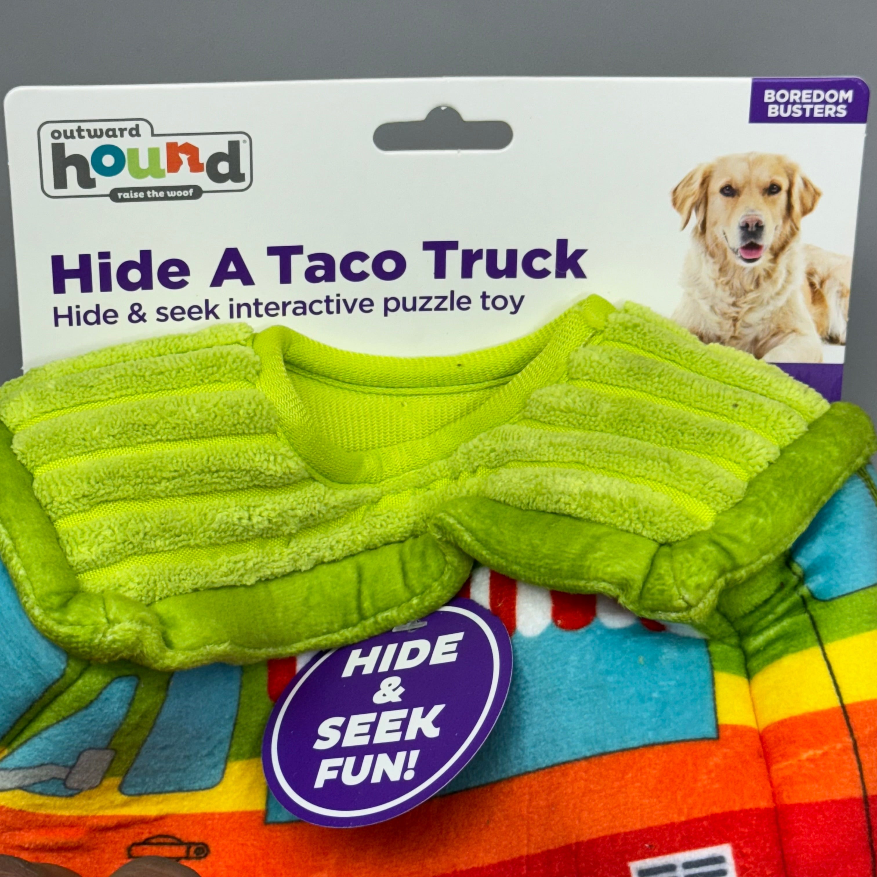 OUTWARD HOUND Hide A Taco Truck Mitt Squeaky Hide & Seek Fun for Dogs 9.5"x7" Multi