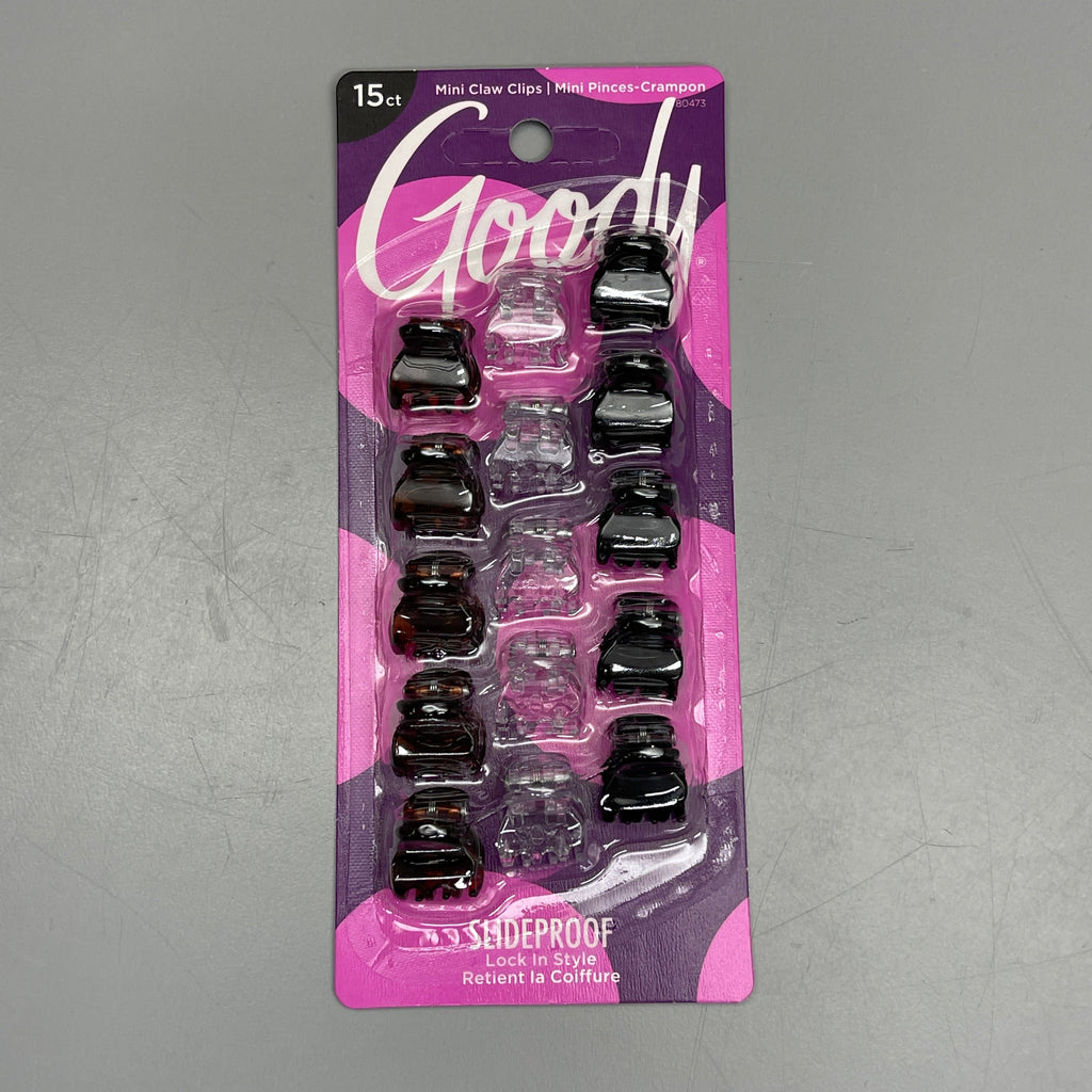 GOODY 3 Sets of 15! Mini Claw Hair Clips 45 CT Black/Brown/Clear 3000136 (New)
