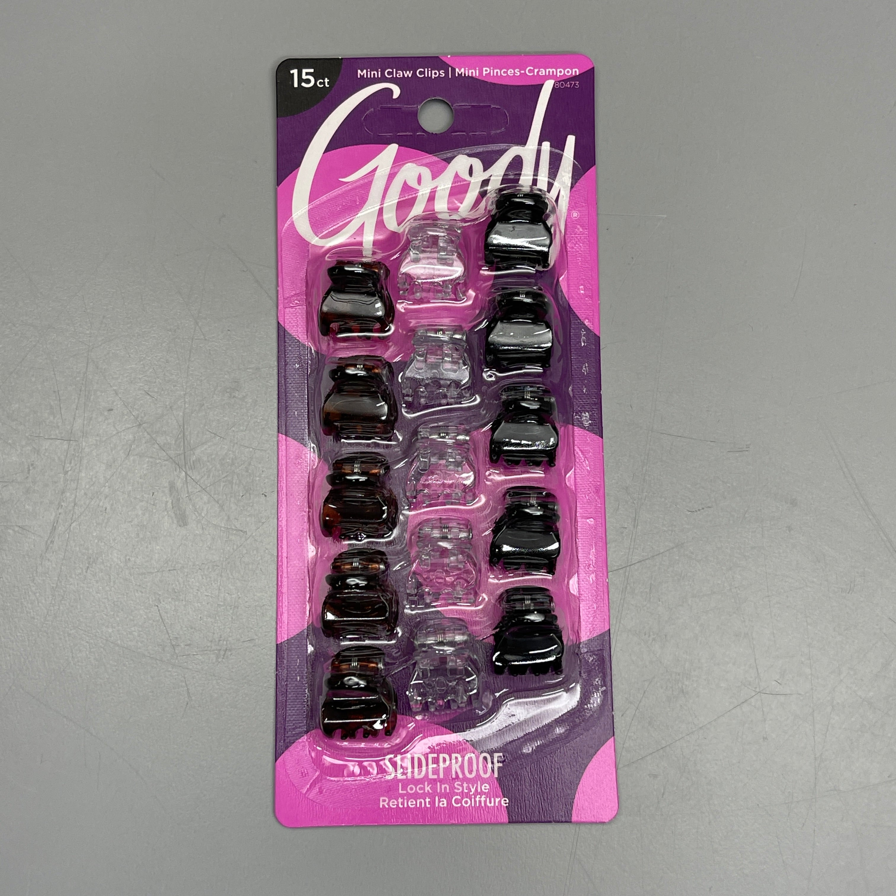 GOODY 3 Sets of 15! Mini Claw Hair Clips 45 CT Black/Brown/Clear 3000136 (New)