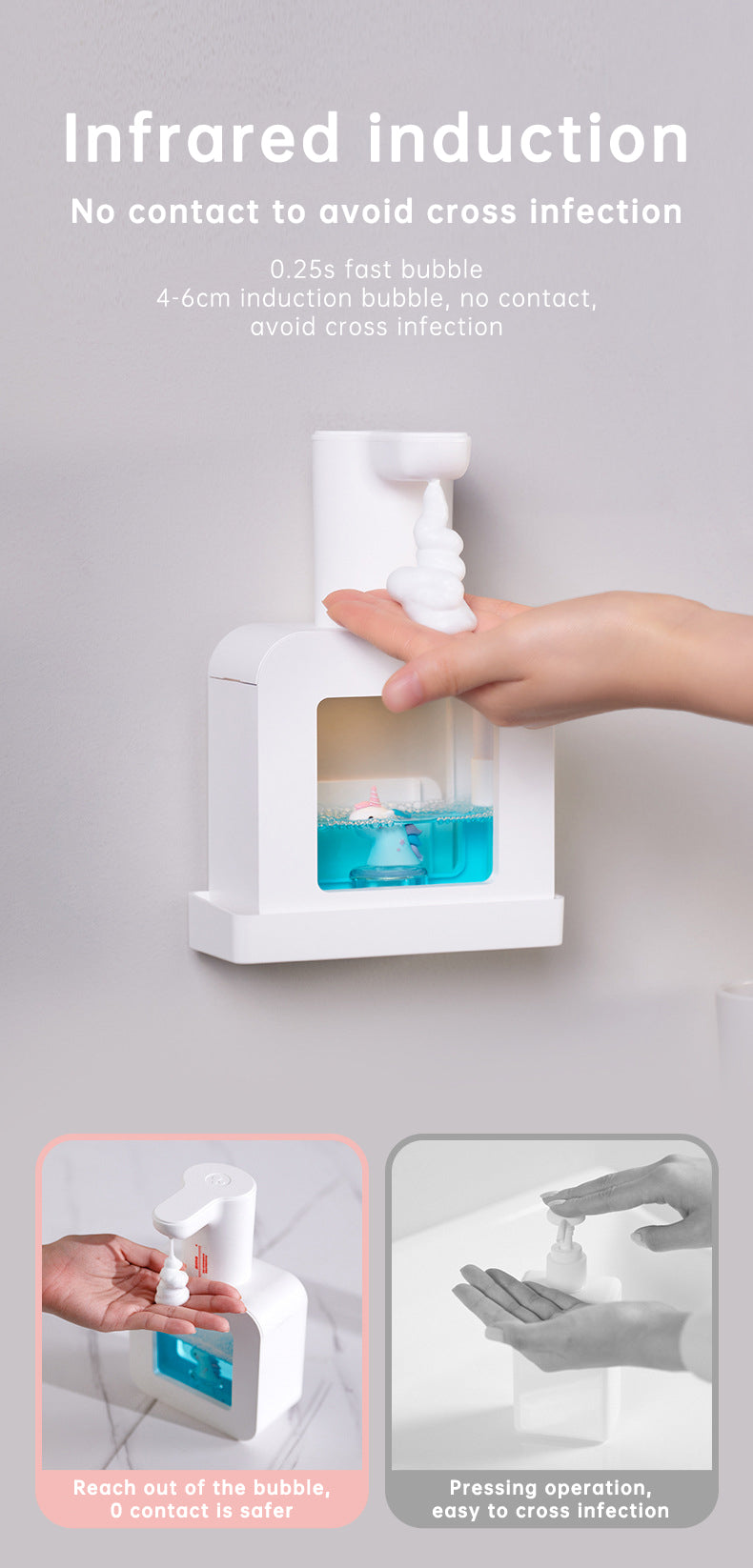 Cute Cat Rechargeable Touchless Automatic Soap Dispenser 400ml Kids foam Soap Dispenser with Night Light