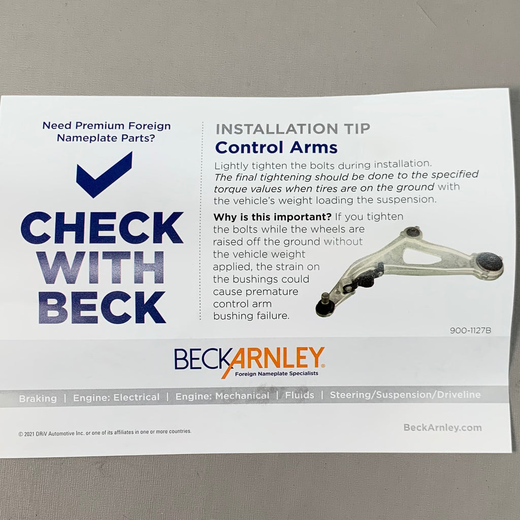 BECK ARNLEY Suspension Control Arm & Ball Joint for Audi & Volkswagen 102-4964