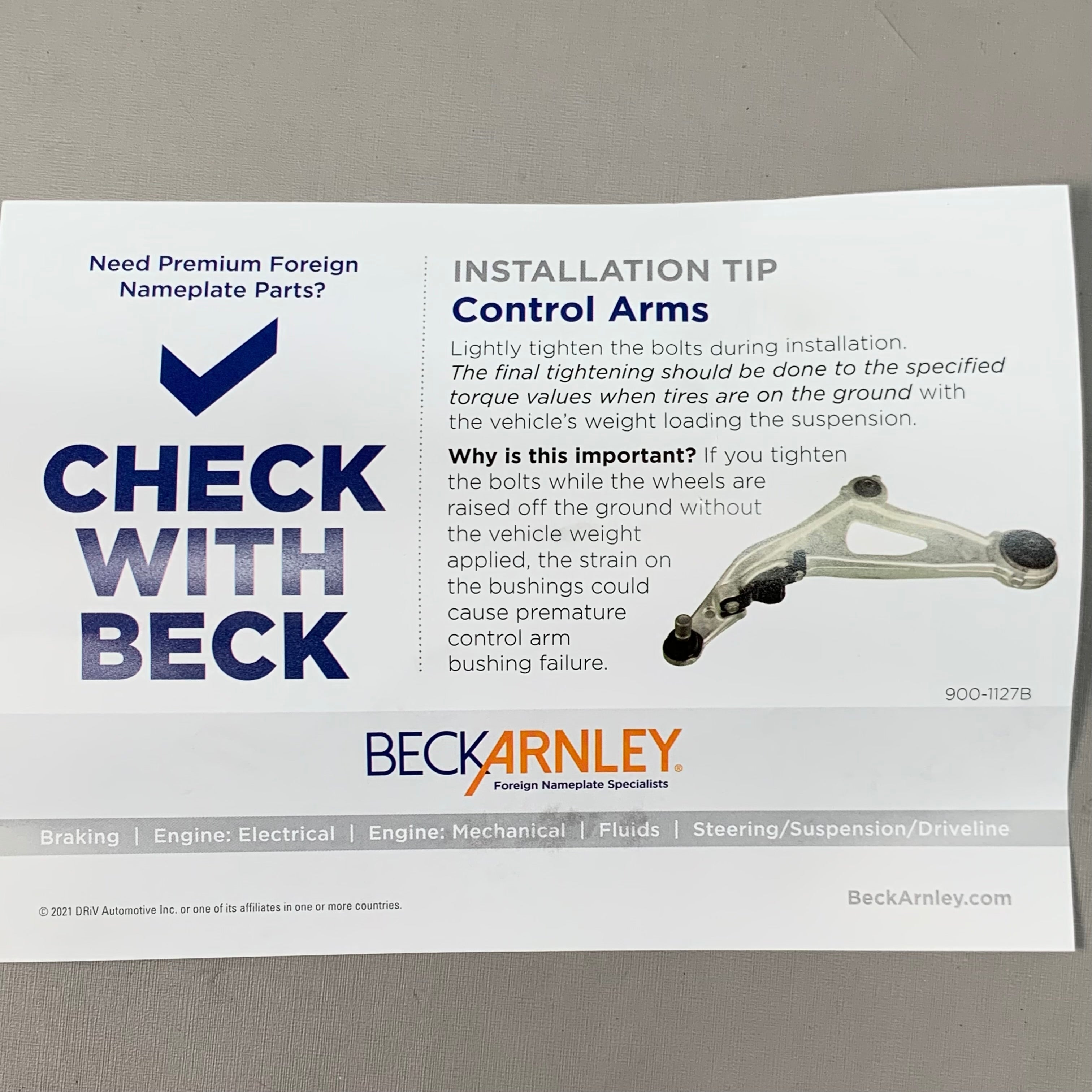 BECK ARNLEY Suspension Control Arm & Ball Joint for Audi & Volkswagen 102-4964