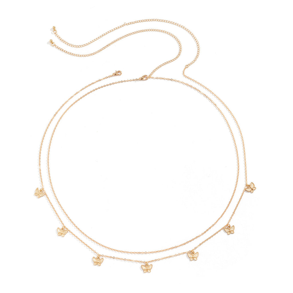 Tassel Butterfly Pendant Double layer Waist Chain for Women's Sexy Street Photography Single circle Metal Body Chain