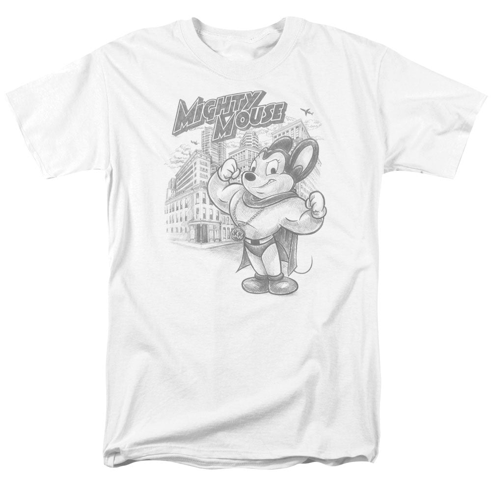 Mighty Mouse Protect And Serve Mens T Shirt White Officially Licensed