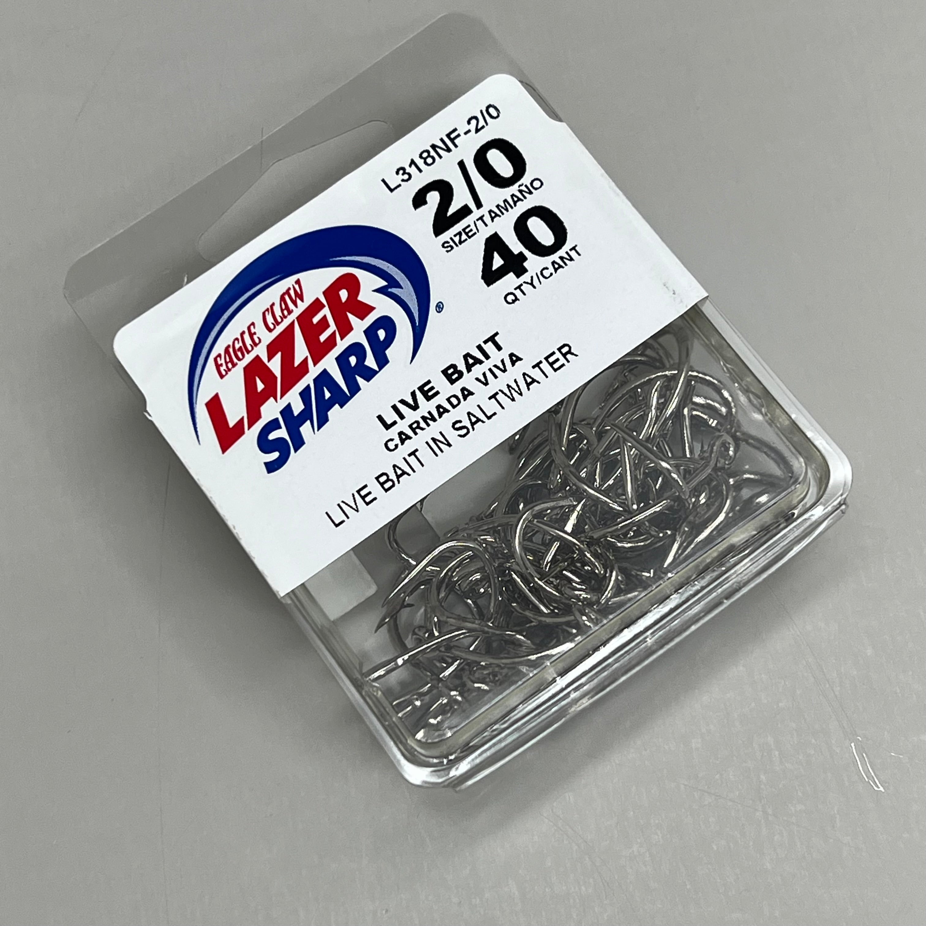 EAGLE CLAW Lazer Sharp Live Bait in Saltwater Fishing Hook #2/0 40pc L318NF-2/0