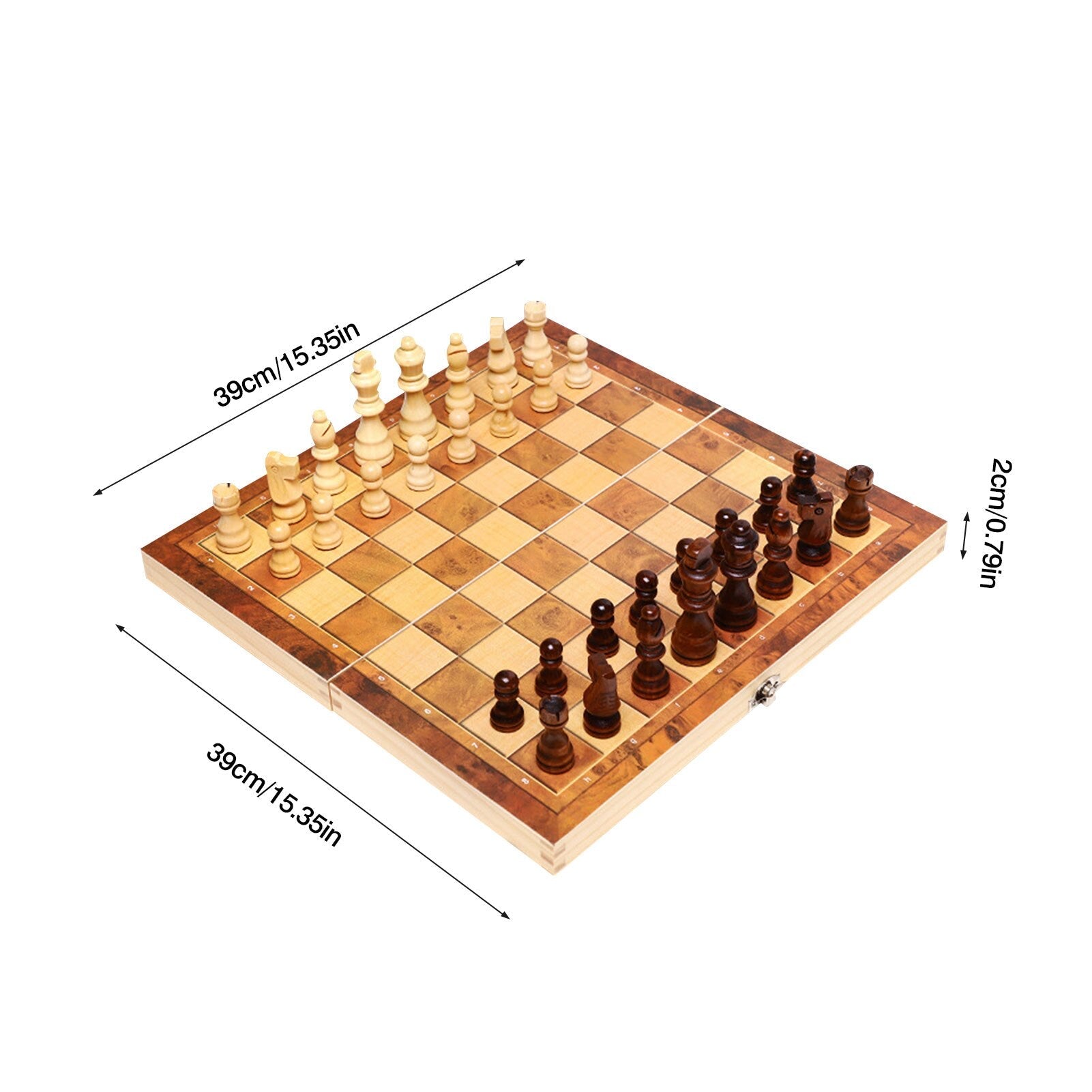 3 In 1 Portable Wooden Foldable Chess Board Set & Checkers & Backgammon Set With Chess Pieces And Carrying Case