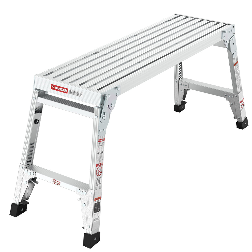 Aluminum Work Platform Large Size Step Stool Folding Portable Work Bench 40" Width Telescopic Feet 22" -27.5" Height Adjustable