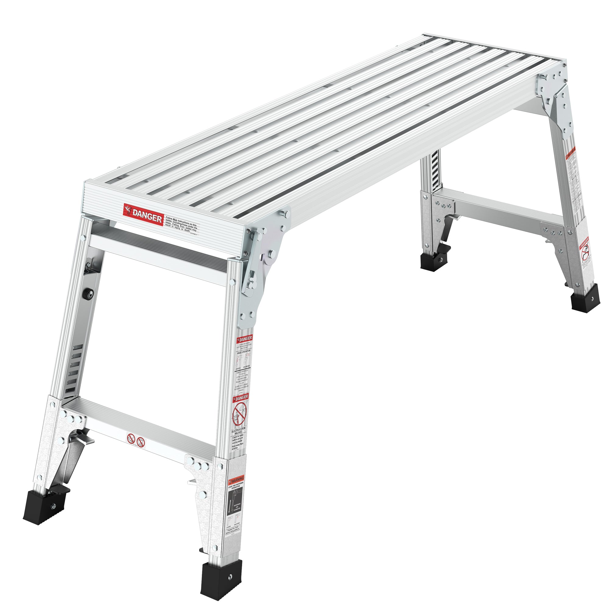 Aluminum Work Platform Large Size Step Stool Folding Portable Work Bench 40" Width Telescopic Feet 22" -27.5" Height Adjustable