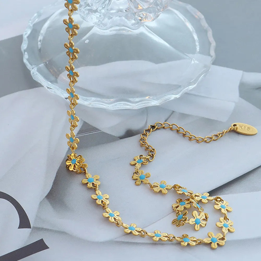 Flower blue drip oil niche light luxury necklace