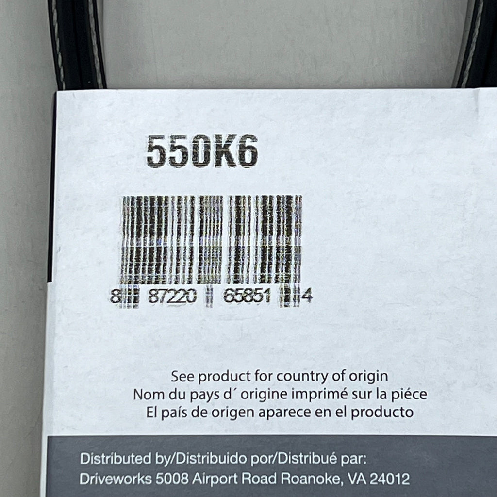 DAYCO Poly Rib Belt Serpentine Belt 55' Long 6 Rib Count K Series OEM 550K6