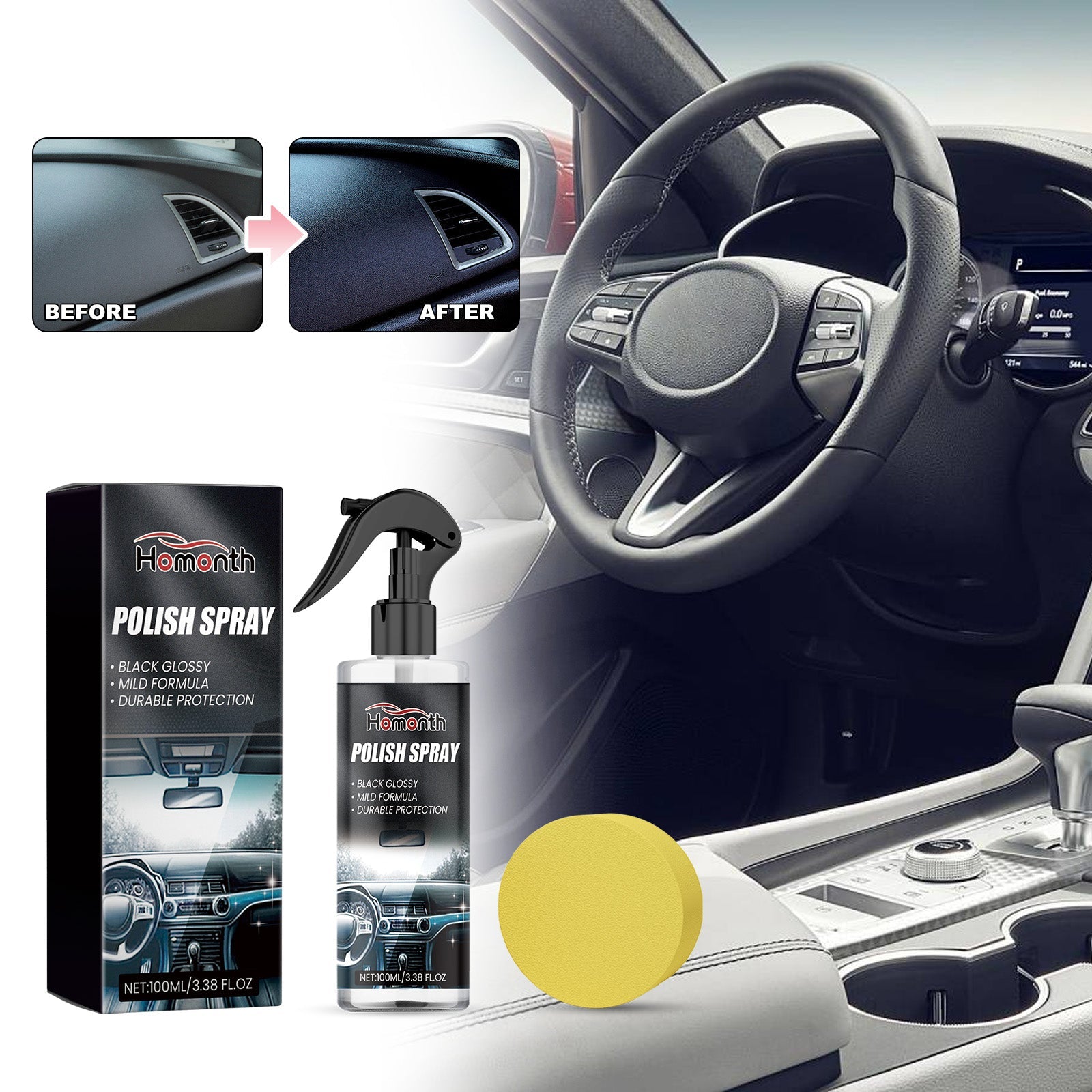 Polish Spray, Wash Free Clean Decontamination Seat Instrument Panel Cleaner
