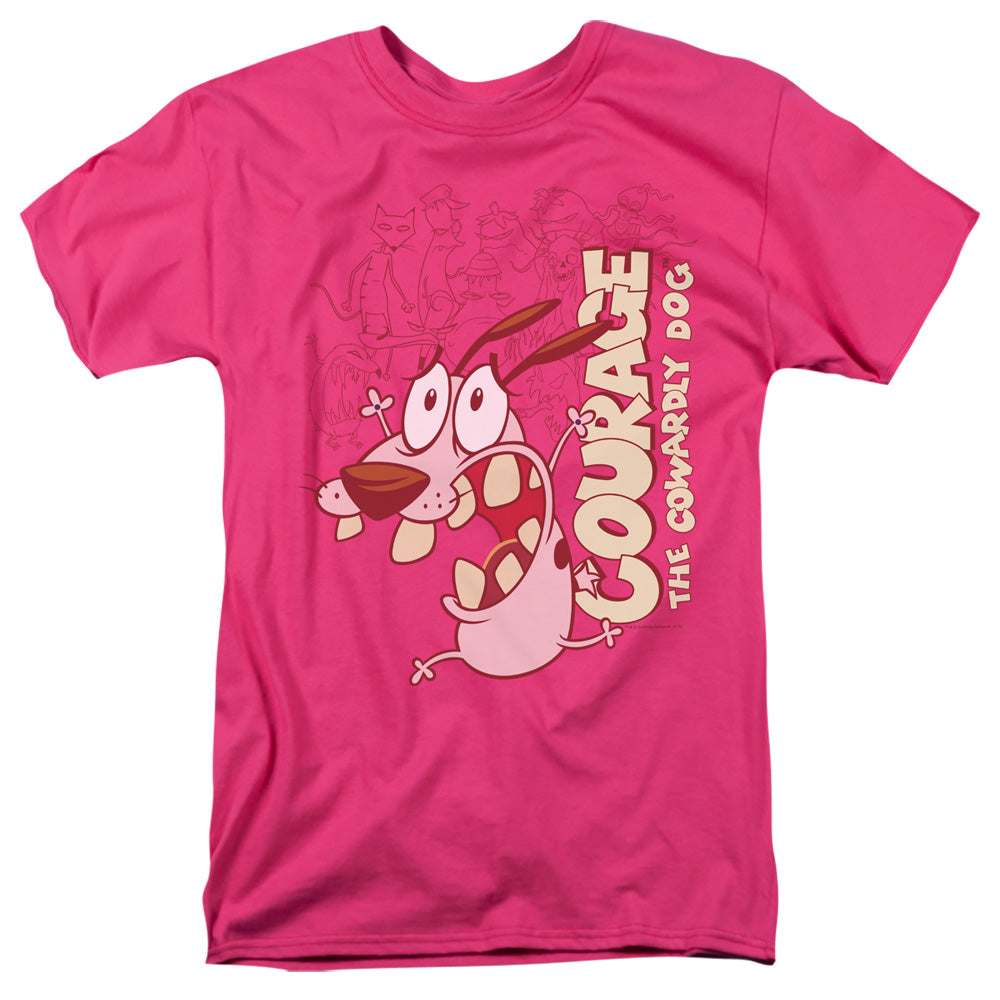 Courage The Cowardly Dog Running Scared Mens T Shirt Hot Pink Officially Licensed