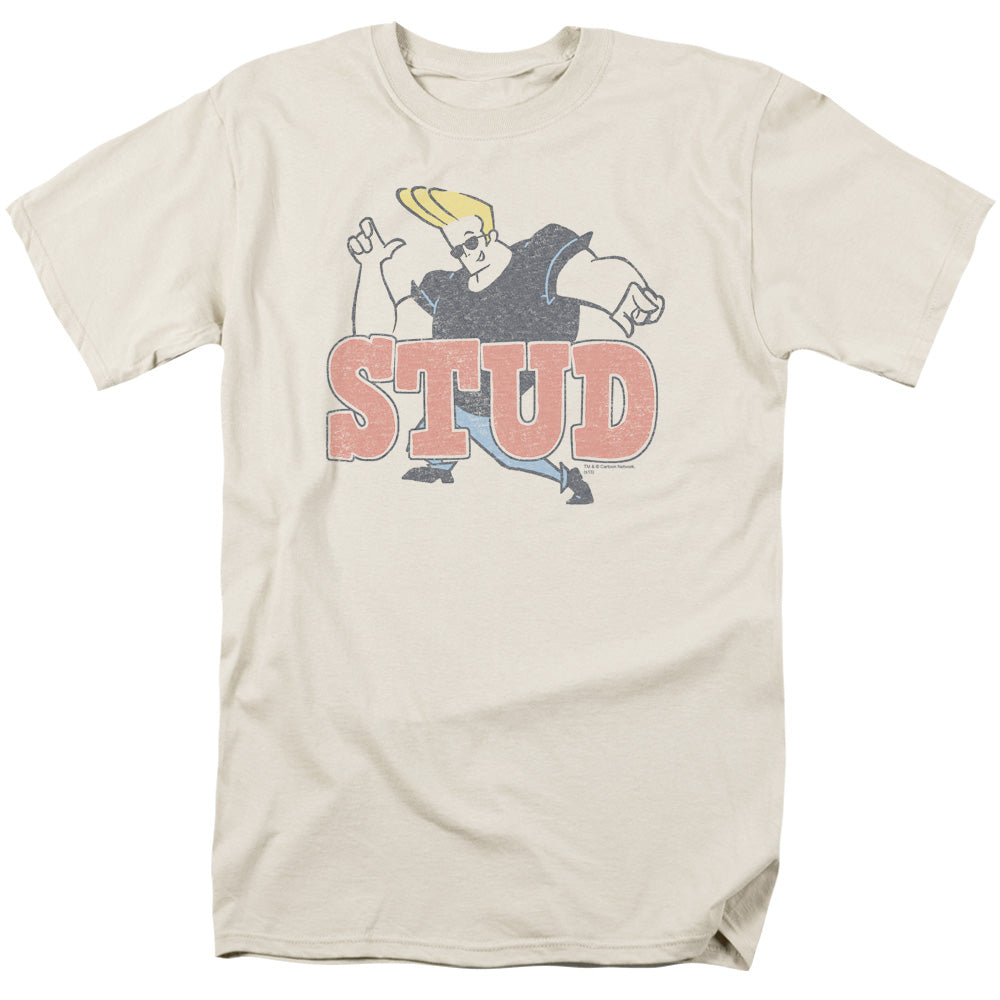 Johnny Bravo Stud Mens T Shirt Cream Officially Licensed