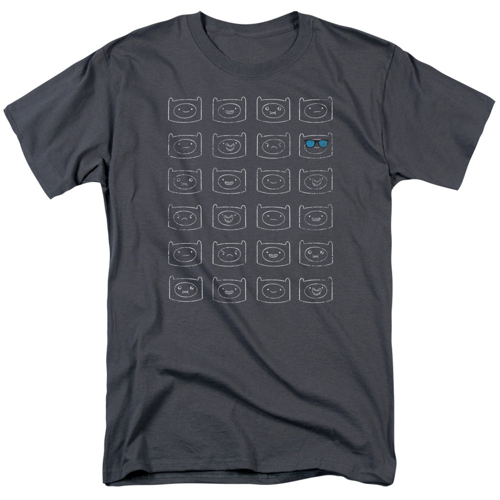 Adventure Time Finn Faces Mens T Shirt Charcoal Officially Licensed