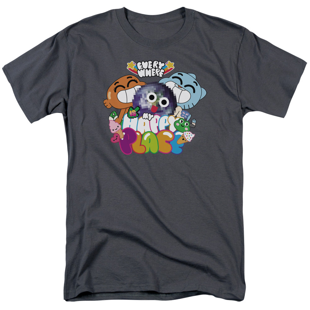 Amazing World Of Gumball Happy Place Mens T Shirt Charcoal Officially Licensed
