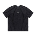 Spliced Raw Edge Short Sleeve T-Shirt Unique Design Hip Hop Men's Washed Vintage Casual Tee