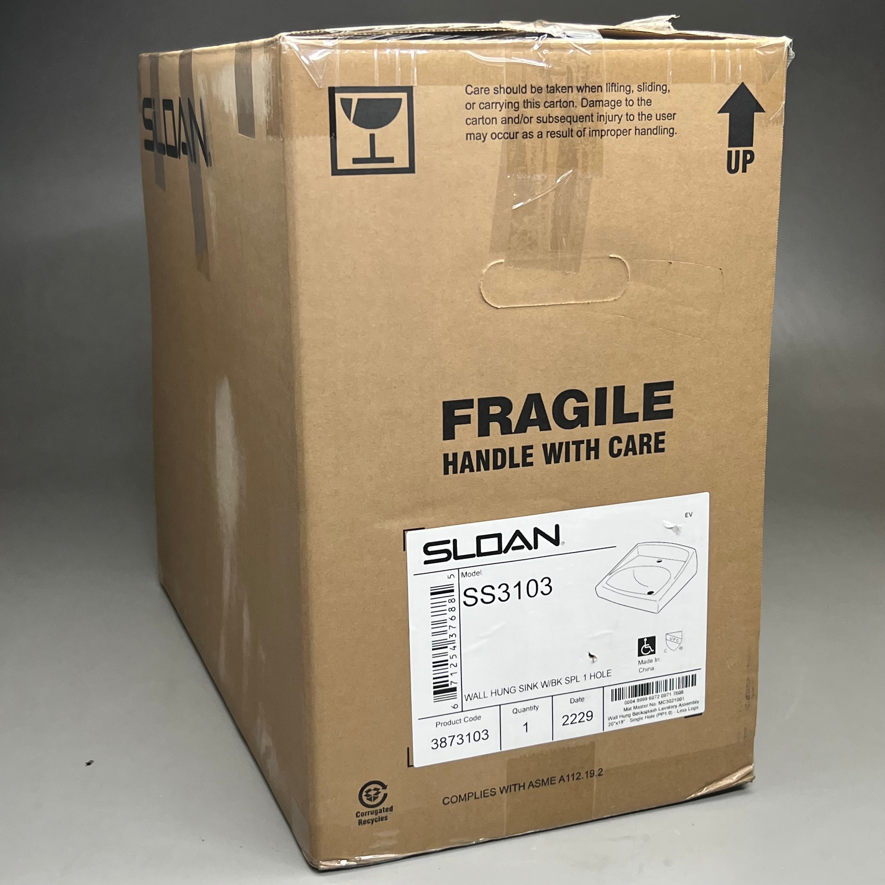 SLOAN Vitreous China Wall-Mounted Backsplash Lavatory Sink White SS3103