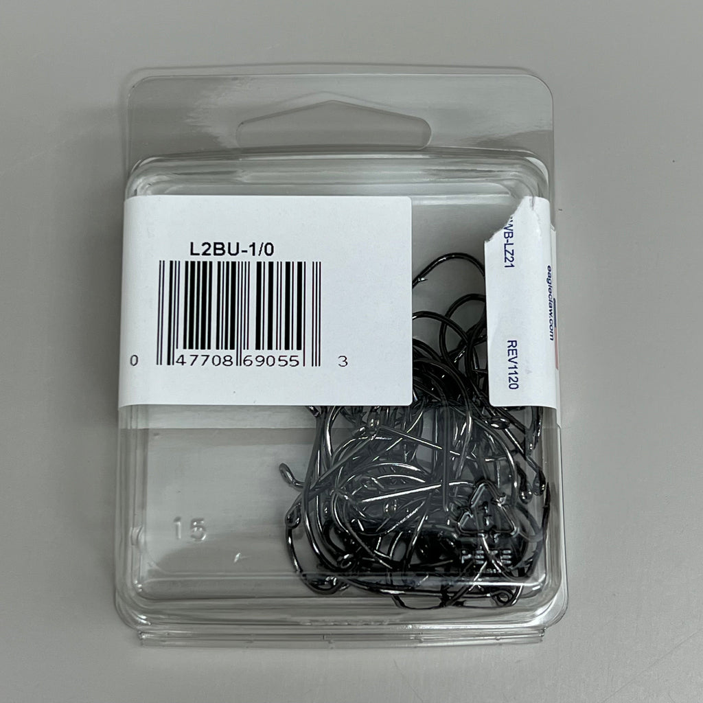 EAGLE CLAW (2 PACK) Octopus Long Shank Hooks Platinum Black #1/0 46pc L2BU-1/0