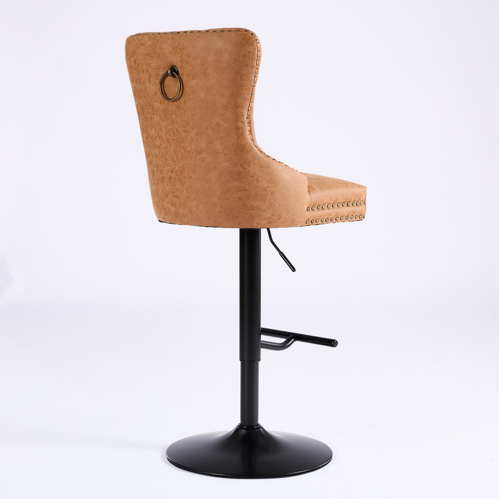 Vintage PU rotating bar stool, seat height adjustable from 25-33 inches, modern bar stool (orange, 2-piece set)