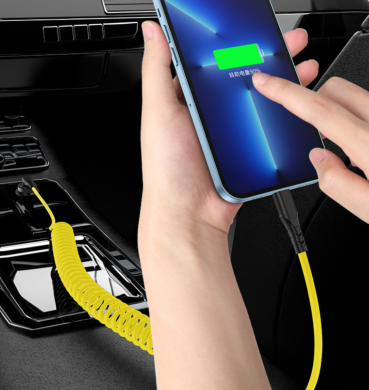 Spring car PD data cable 60w 2-in-1 elbow telescopic fast charging cable suitable for Ideal Wenjie Tesla