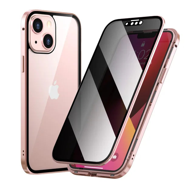 Magnetic Tempered Glass Privacy Metal Case For iphone 15 14 13 12 XR 11 Pro MAX X 7 8 6 Plus 360 Magnet Antispy Protective Cover