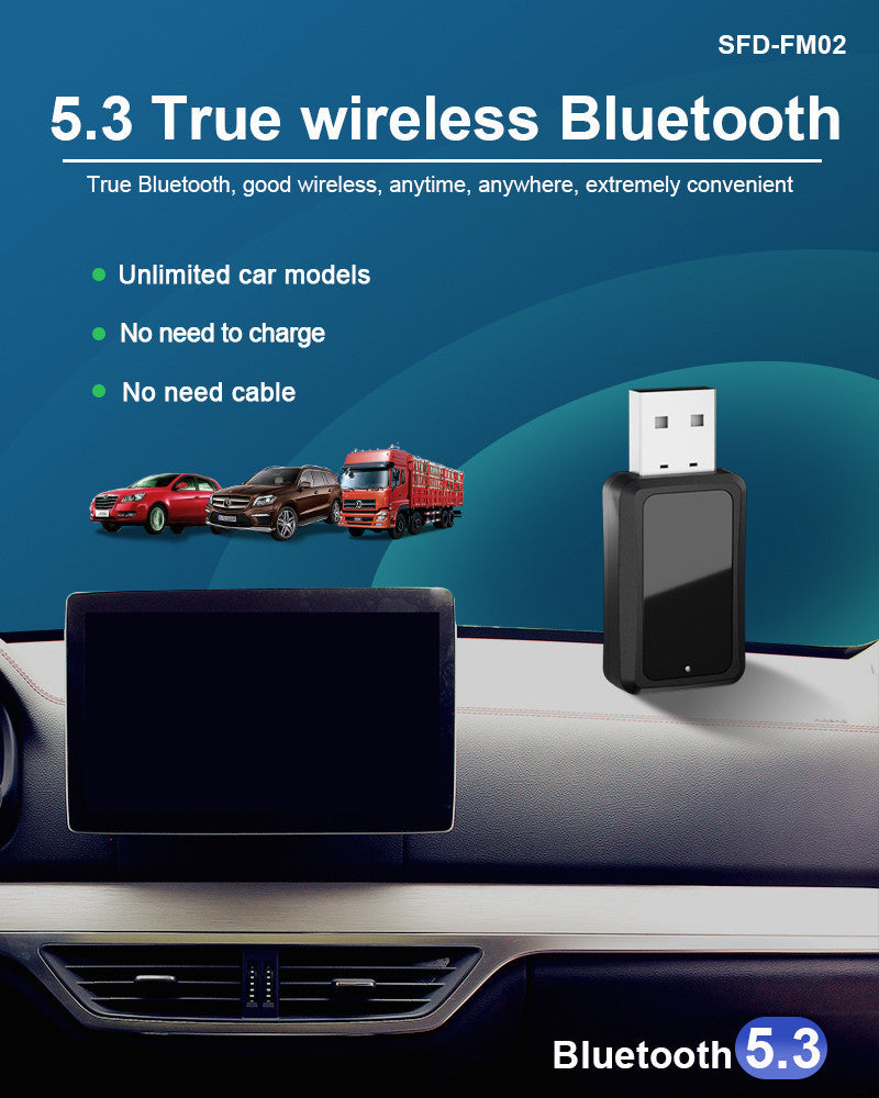 Car mounted Bluetooth 5.3 receiver FM transmitter audio adapter wireless Bluetooth receiver LED