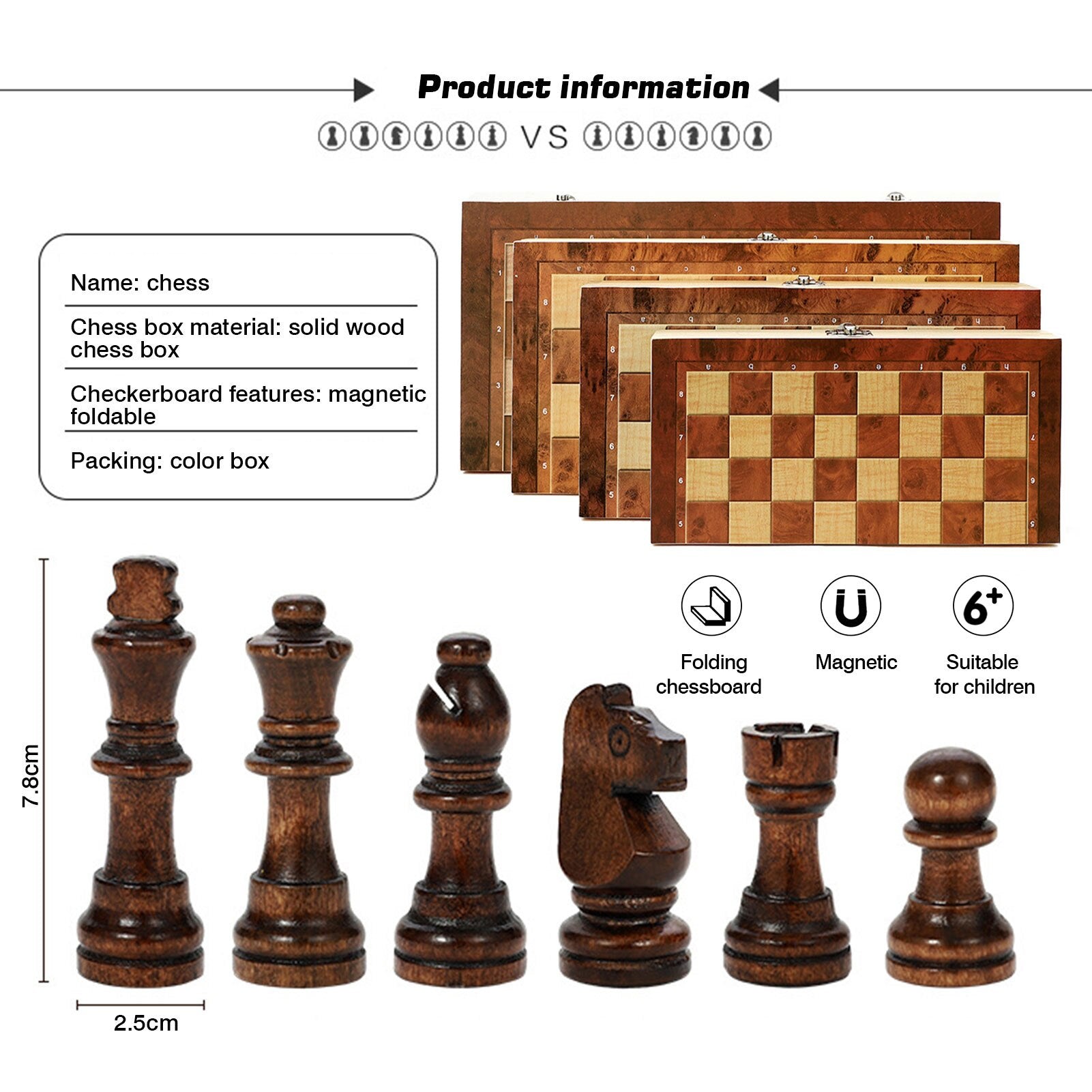3 In 1 Portable Wooden Foldable Chess Board Set & Checkers & Backgammon Set With Chess Pieces And Carrying Case