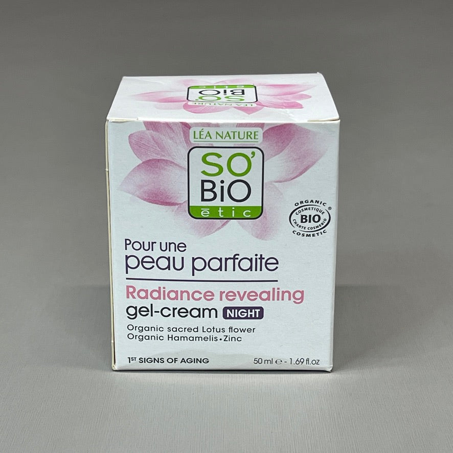 SO BIO etic Radiance Revealing Gel-Cream Night Organic Lotus Flower Hamamelis Zinc 1.69 fl oz (New)