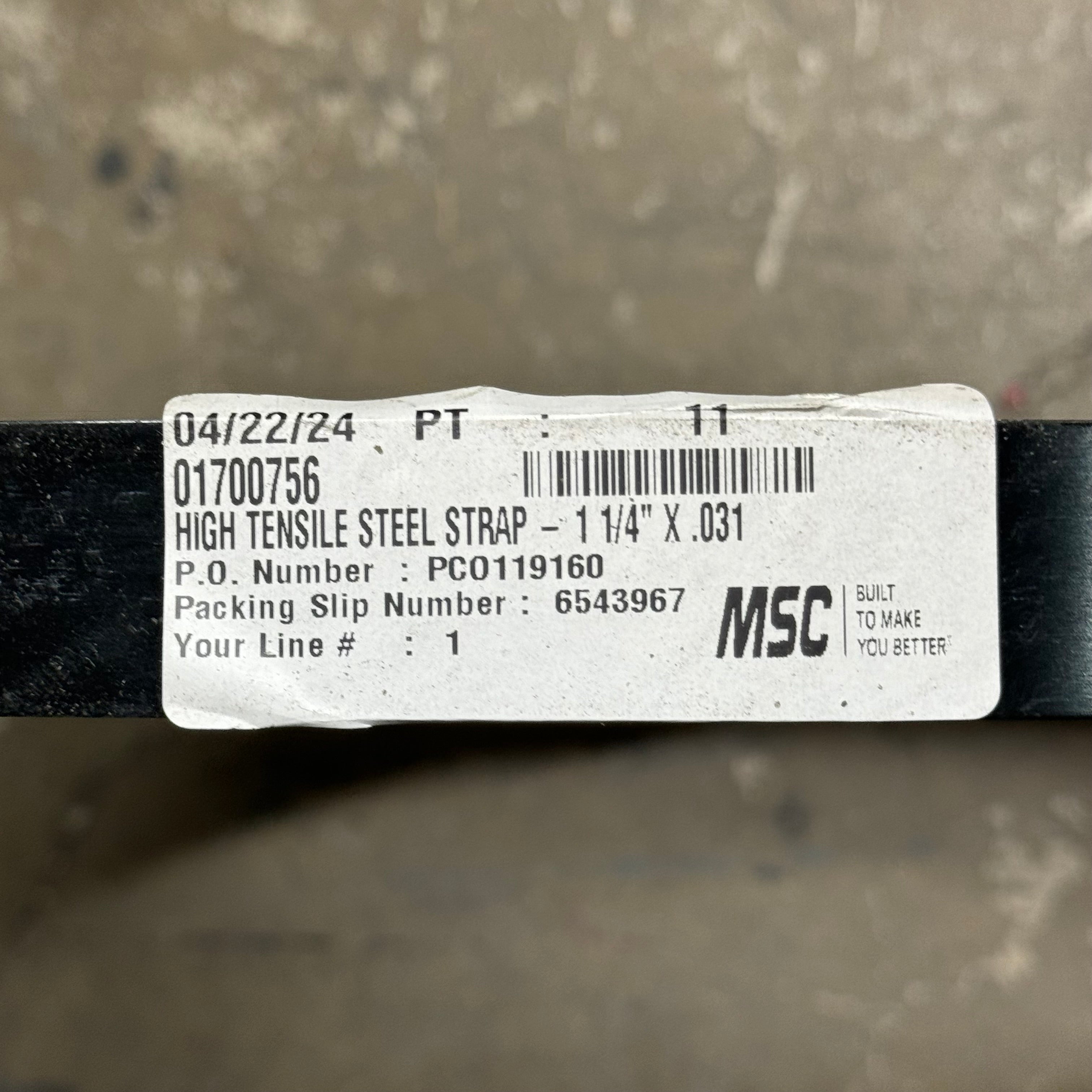 MSC High Tensile Steel Strap 01700756 1 1/4”x1 1/8”W Black