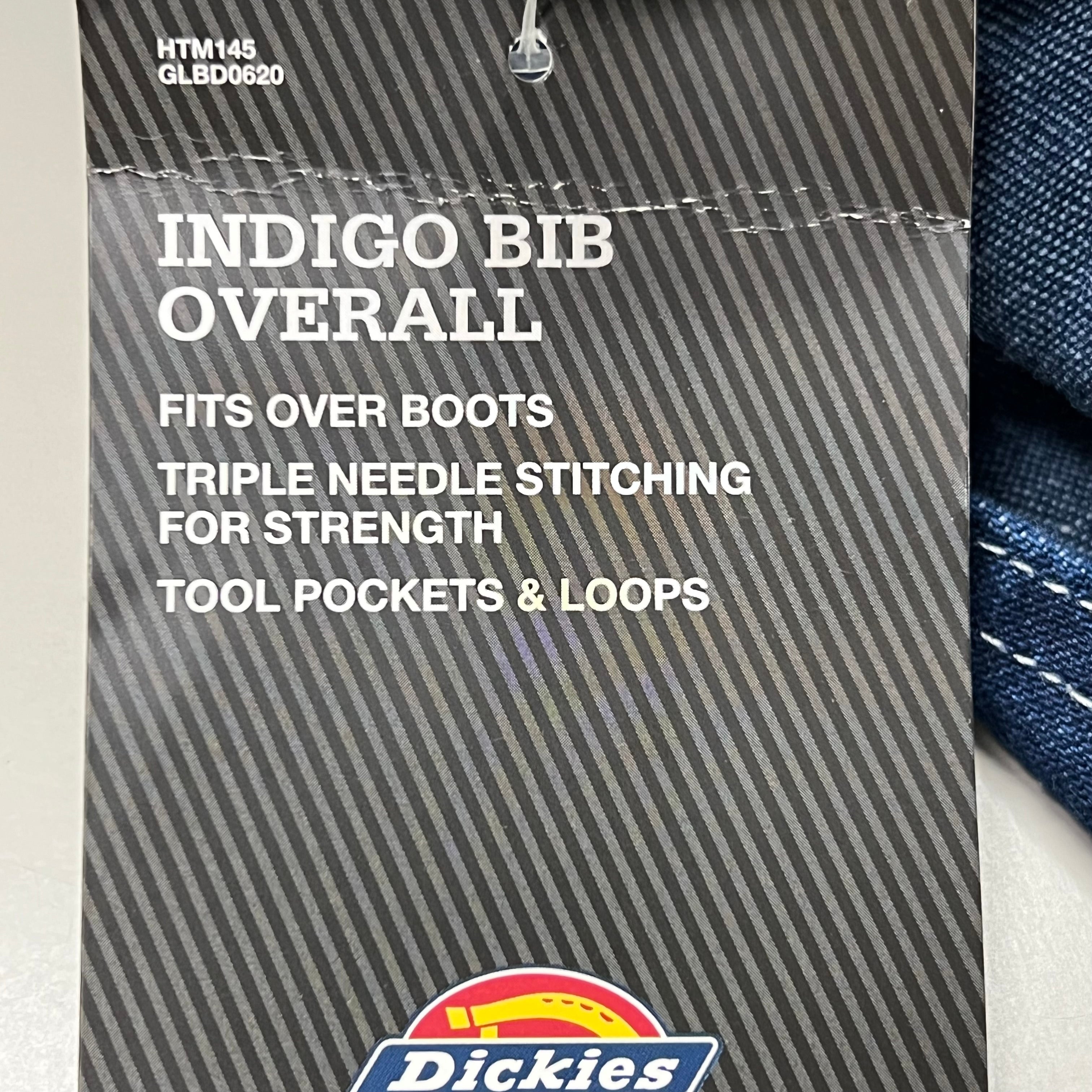 DICKIES Classic High Back Wide Leg Bib Overall Men's 40X30 Rinsed Indigo Blue