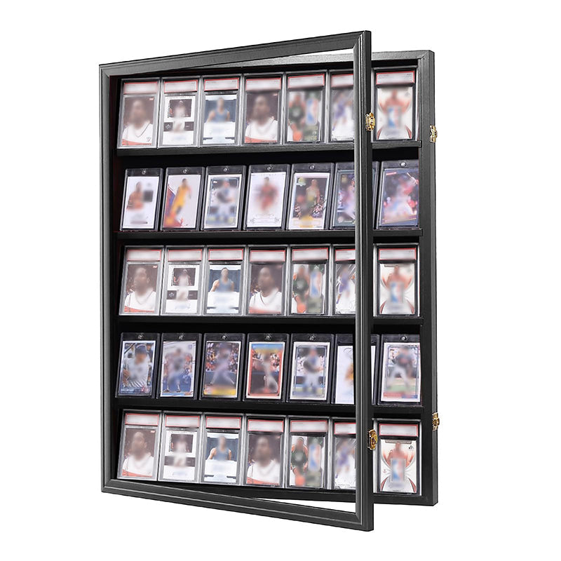 Large Sports Card Display Cases. Wooden, UV - protected acrylic fronts. For football, basketball, hockey cards.