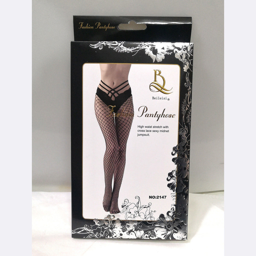 Sexy mid size mesh panties mesh socks V-waist lace sexy fishing net hollow mesh socks